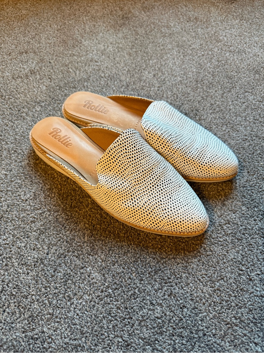 Rollie Leather Mule - White with Black Dot Pattern